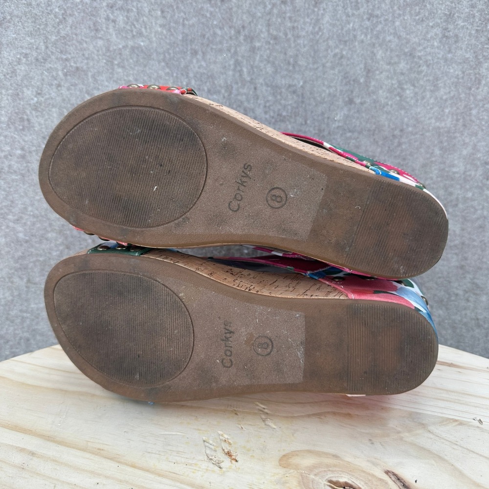 Corkys Carley Wedge Sandals Womens 8 Multicolor Floral Studded Cork Platform - Picture 11 of 12